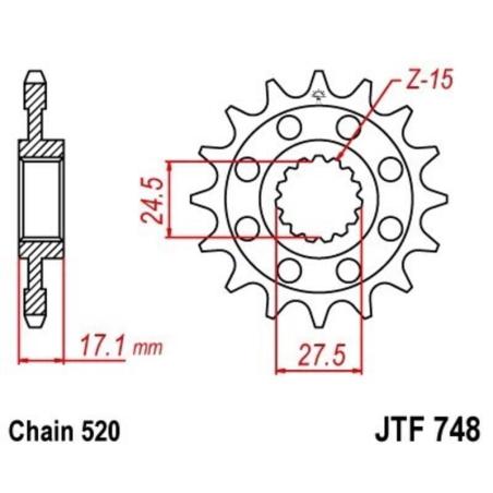 JT SPROCKETS JTF748.15 : Piñón JT 748 de acero con 15 dientes