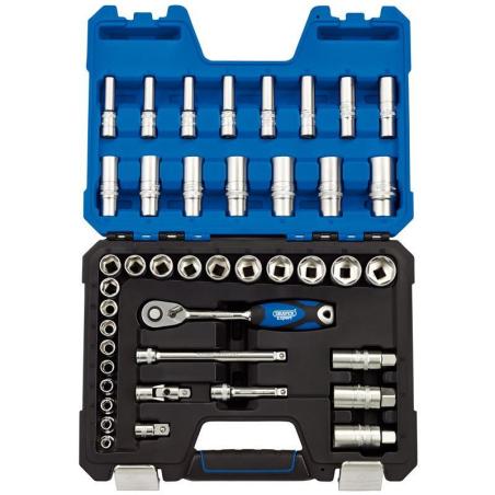 DRAPER 16451 : Kit de 42uds de Vasos & llaves carraca métrica 3/8'' DRAPER
