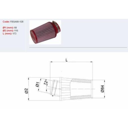 BMC FBSA60-128 : Filtro de aire BMC universal cónico  Ø60mm