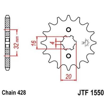 JT SPROCKETS JTF1550.15 : Piñón JT SPROCKETS acero estándar 1550 - Paso 428