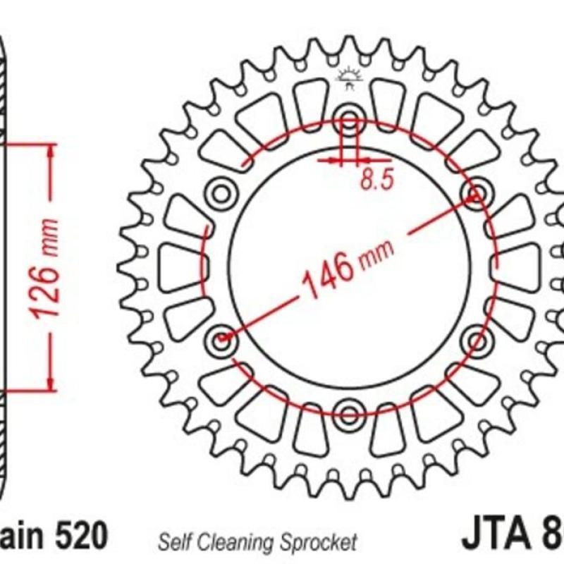 JT SPROCKETS JTA808.49BLK : Corona JT Aluminio negro JT 808 con 49 dientes