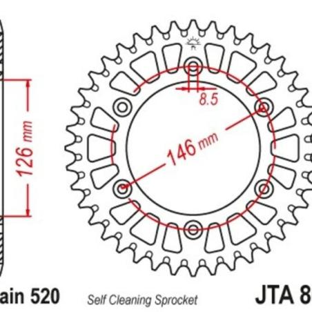 JT SPROCKETS JTA808.49BLK : Corona JT Aluminio negro JT 808 con 49 dientes