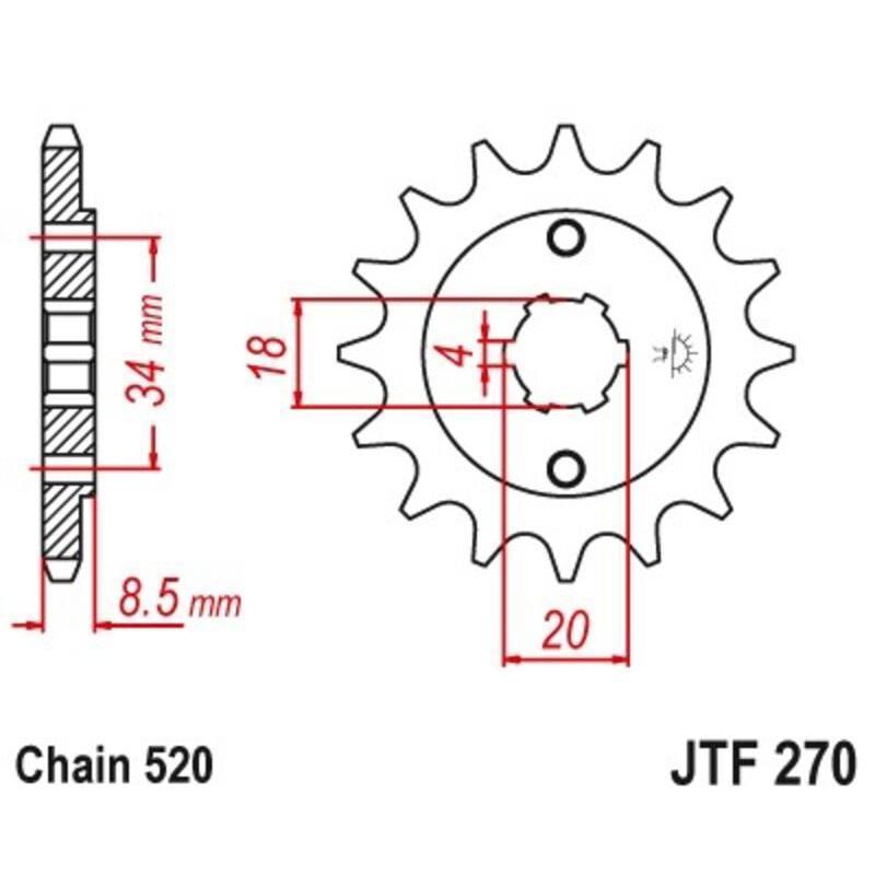 JT SPROCKETS JTF270.12 : Piñón JT 270 de acero con 12 dientes GOES 125 / Honda 125