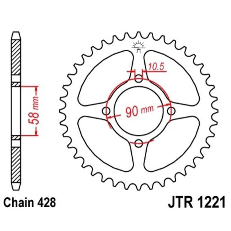 JT SPROCKETS JTR1221.45 : Corona JT 1221 de acero con 45 dientes