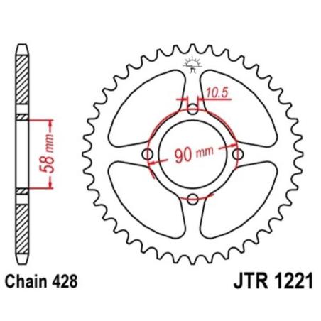 JT SPROCKETS JTR1221.45 : Corona JT 1221 de acero con 45 dientes