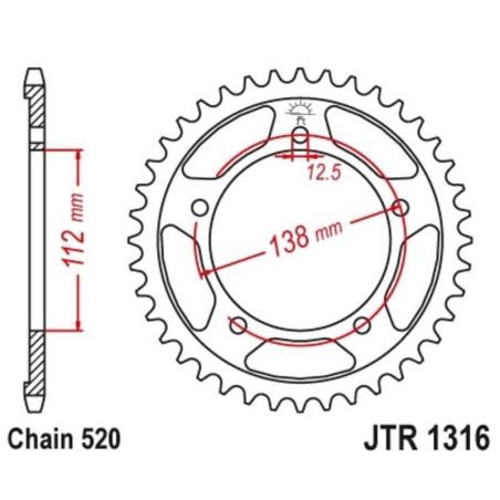 JT SPROCKETS JTR1316.38 : Corona JT 1316 de acero con 38 dientes
