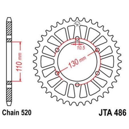 JT SPROCKETS JTA486.43 : Corona JT SPROCKETS aluminio ultraligera 486 - Paso 520