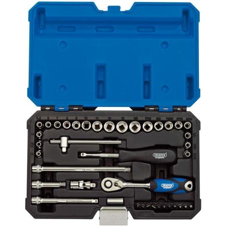 DRAPER 16445 : Kit de 40uds de Vasos & llaves carraca métrica & pulgada 1/4'' DRAPER